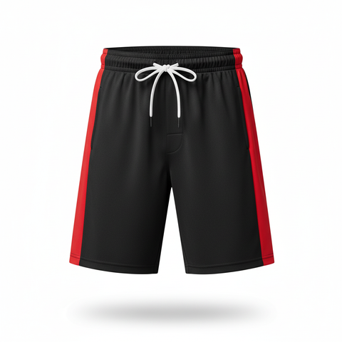 Premium Gym & Training Shorts with Contrast Side Panel – Black & Red