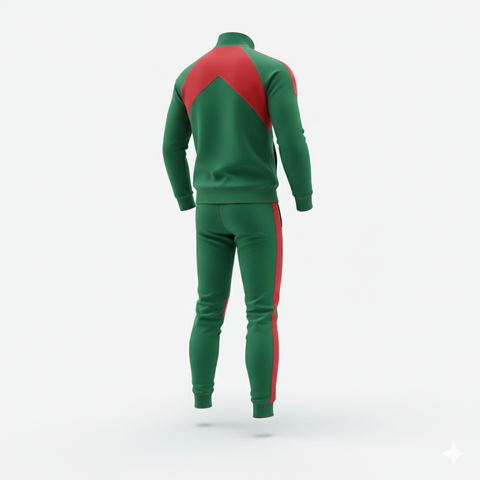 Designer Athletic Tracksuit for Men – Green with Red Panels