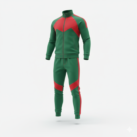 Designer Athletic Tracksuit for Men – Green with Red Panels